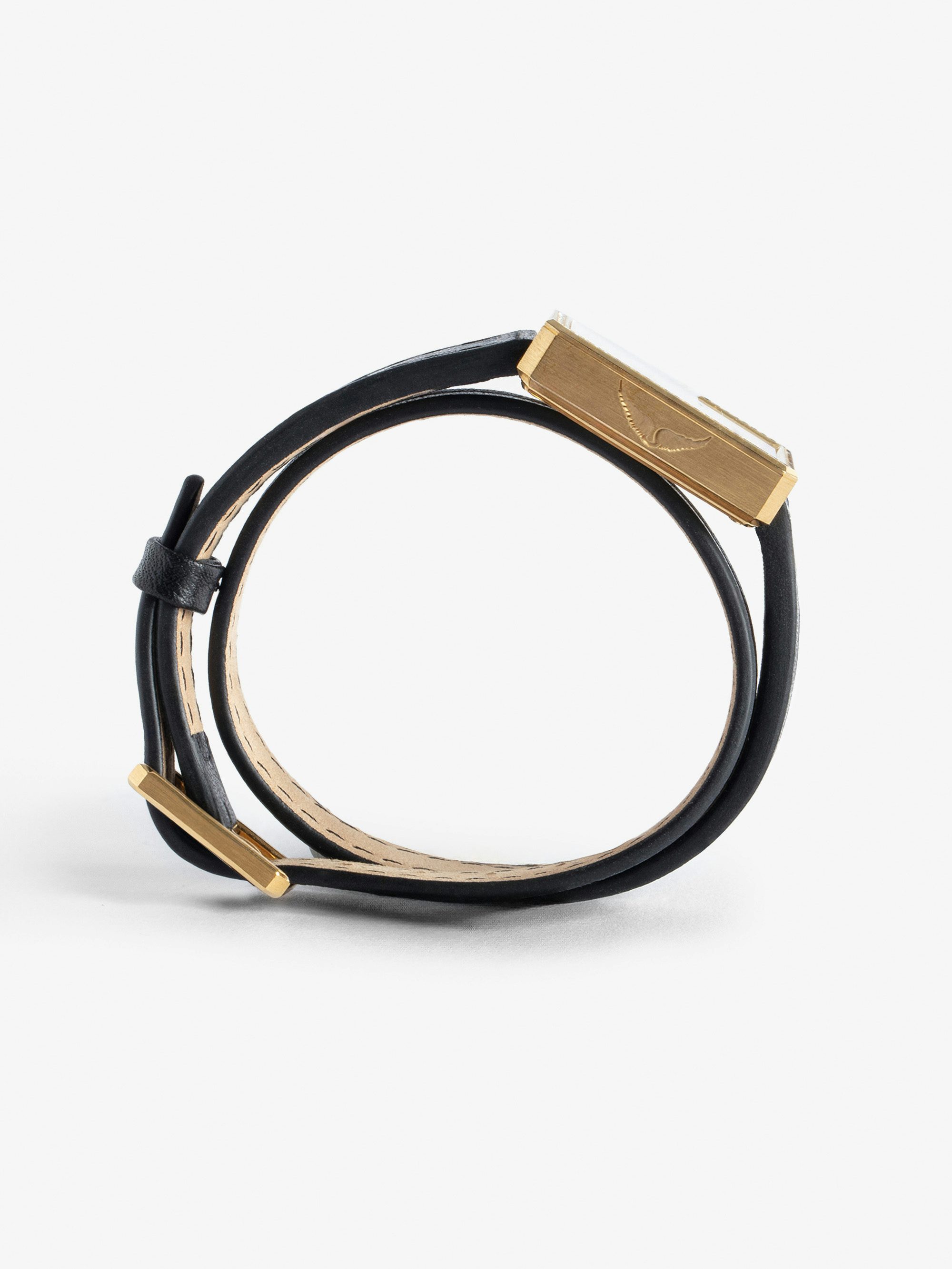 Cecilia Watch - Women’s rectangular diamanté dial gold-tone watch with double wrap leather strap.